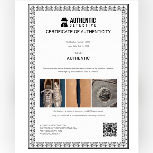 Christian Louboutin Silver Metallic ‘Orlato' Red Bottom High Tops EU 43 US 10 - Picture 10 of 10